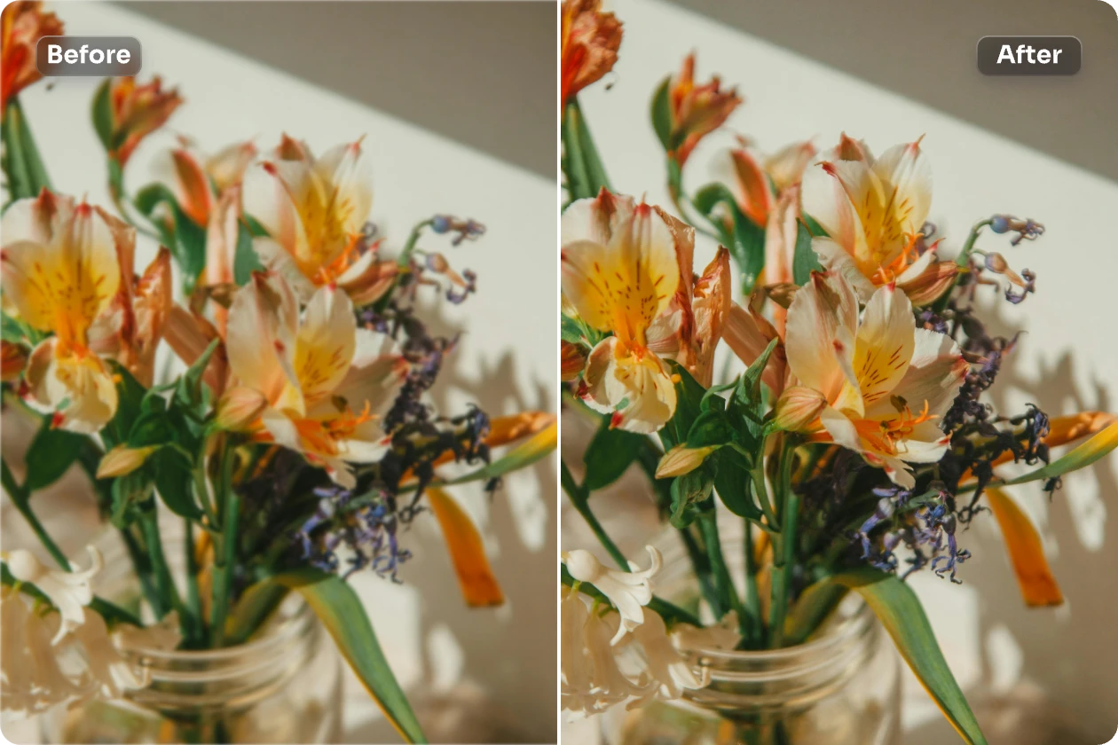 sharpen a bunch of flowers image with ai ease free ai image sharpener