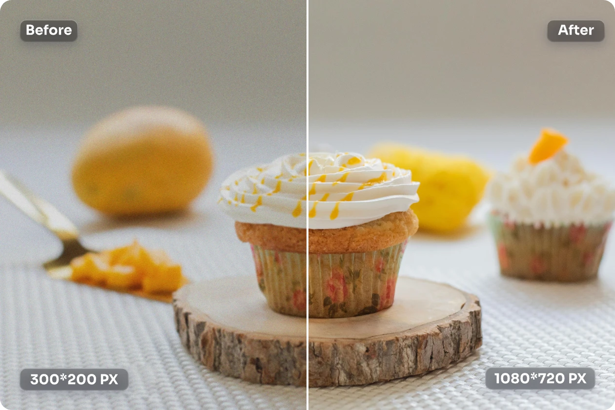 turn a blurry cake image into a clear picture using ai ease image upscaler