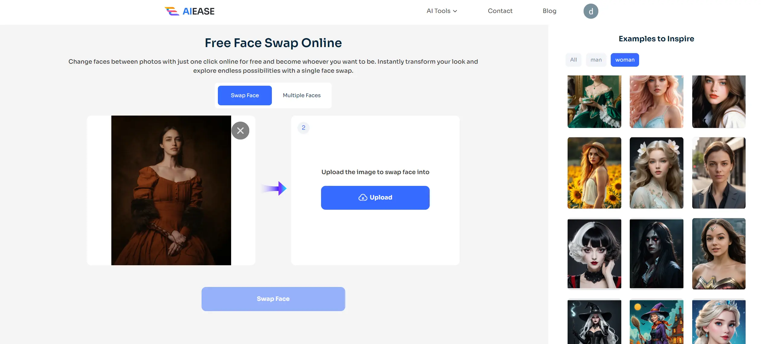 upload a female portrait to ai ease free ai face swap