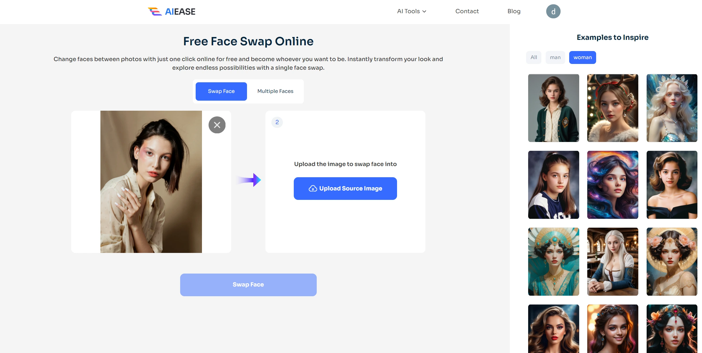 upload a female portrait to ai ease free ai face swapper