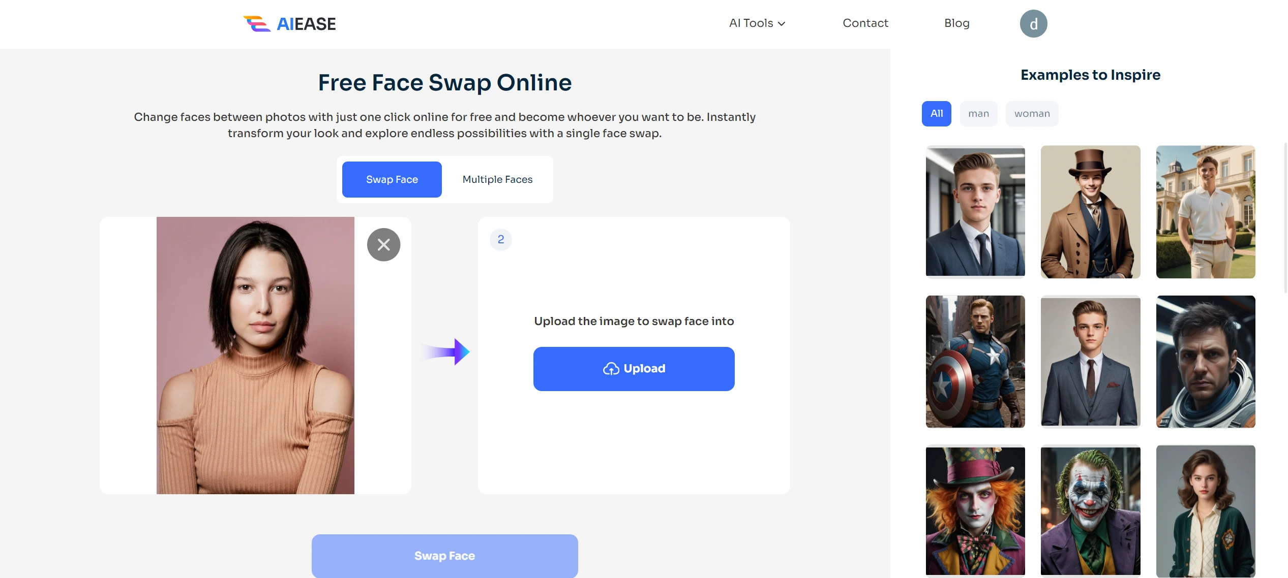 upload a target face image to ai ease free ai face swapper