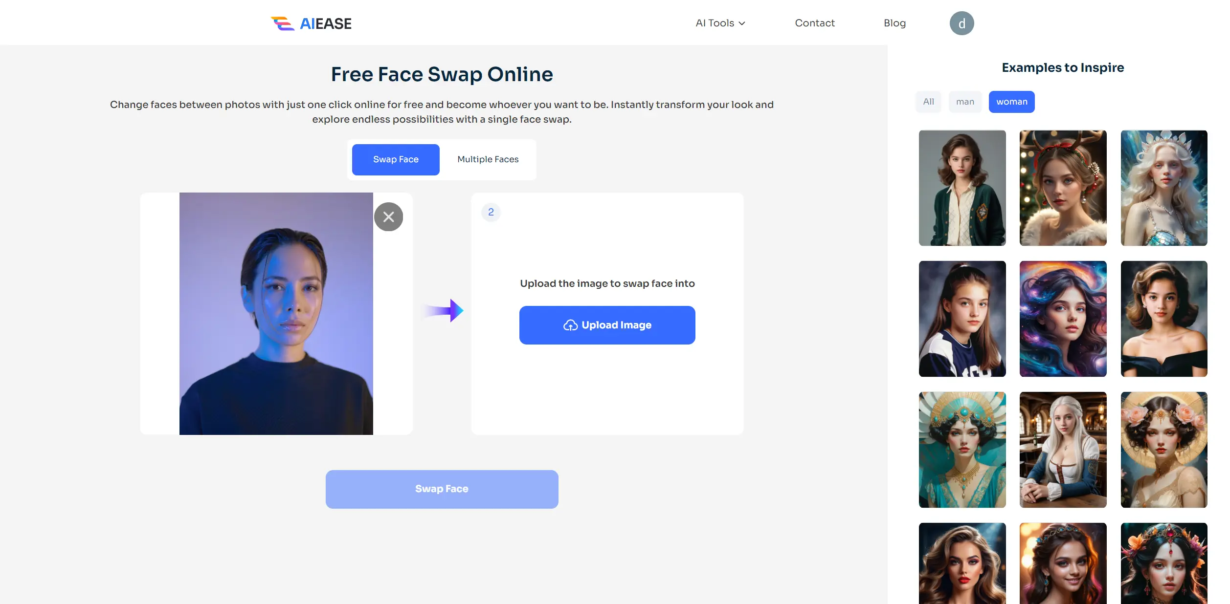 upload a target face to ai ease free face swapper