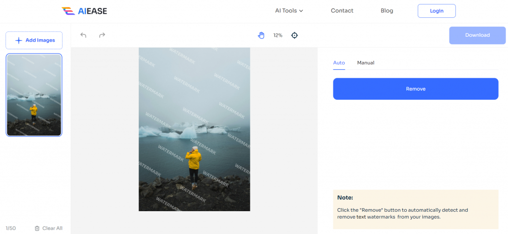 upload image to AI Ease free watermark remover online