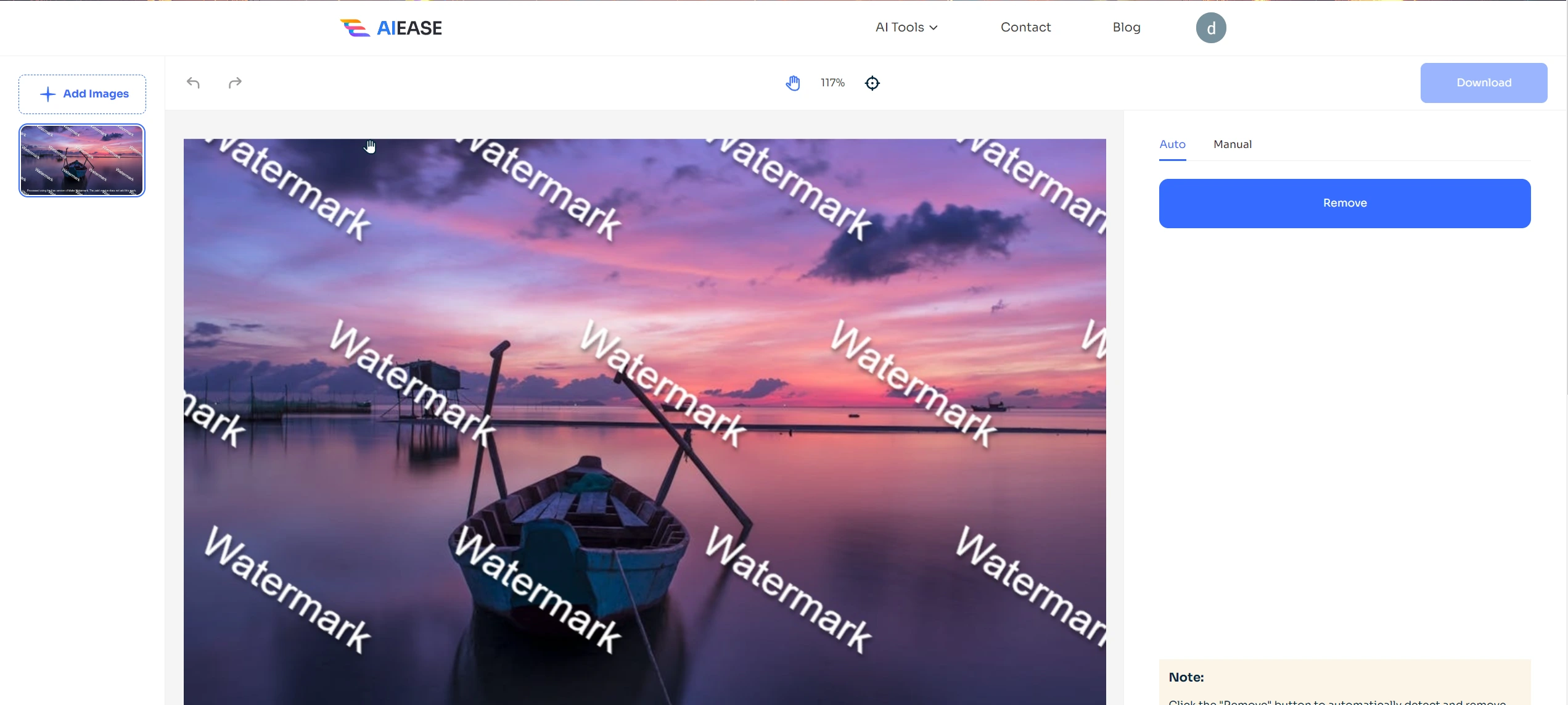 upload the watermarked landscape image to ai ease
