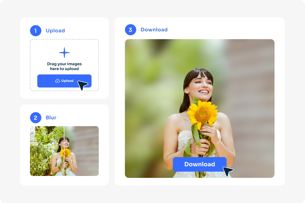 use ai ease to add gaussian blur effect to a woman holding sunflower photograph