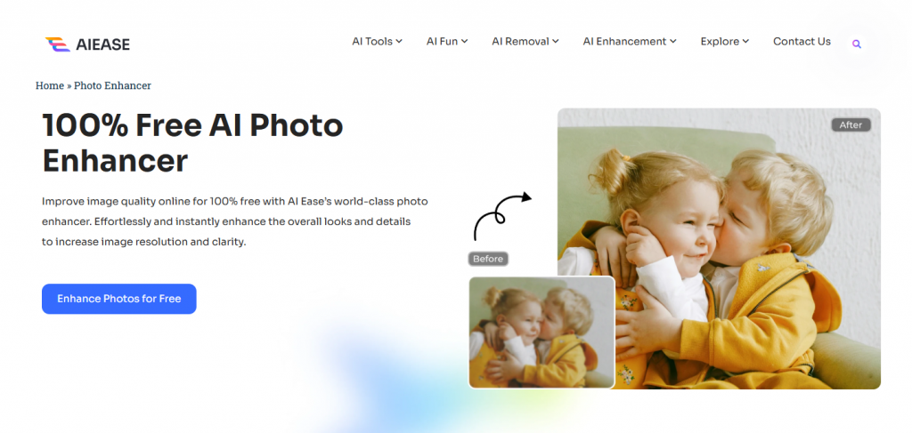 a screenshot of aiease photo enhancer interface