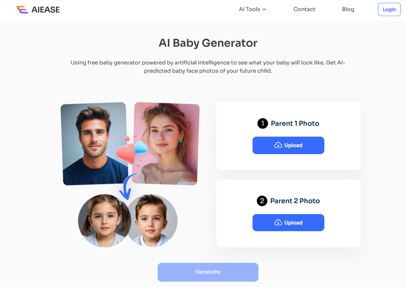 ai baby generator interface of uploading