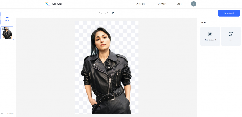 ai ease automatically removes background of a female portrait