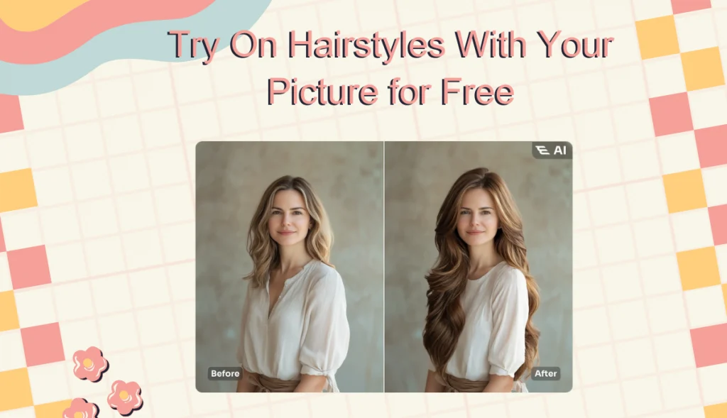 banner of try on different hairstyles with your pictures with a woman portrait