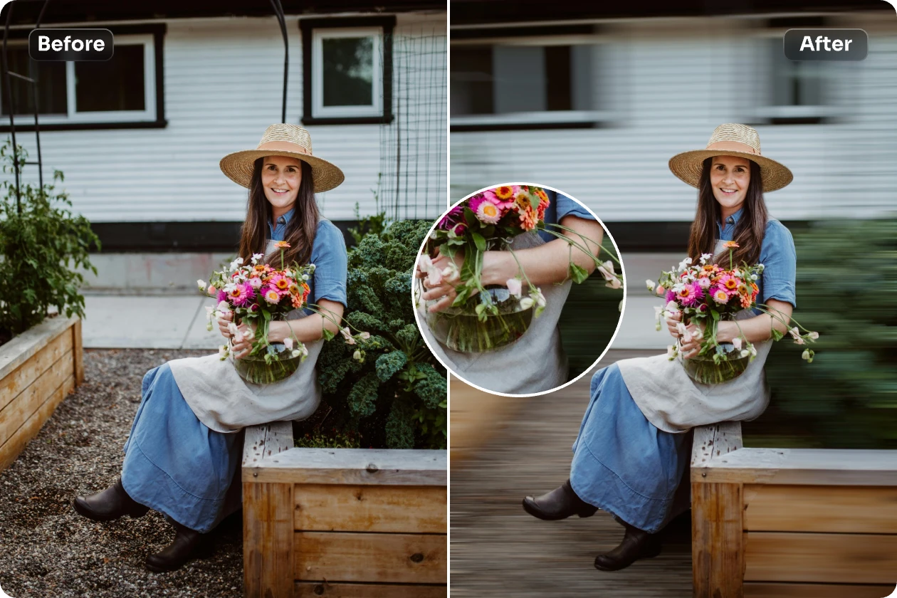 blur the background of a woman holding flowers image