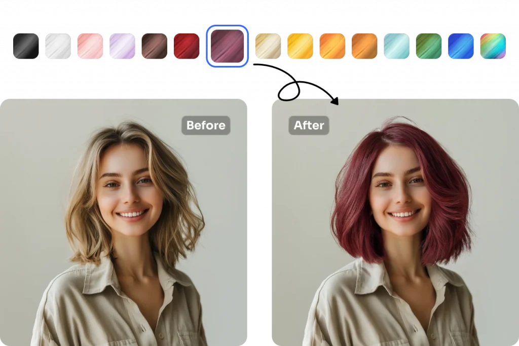 change hairstyle into purple perm in AI Ease for free