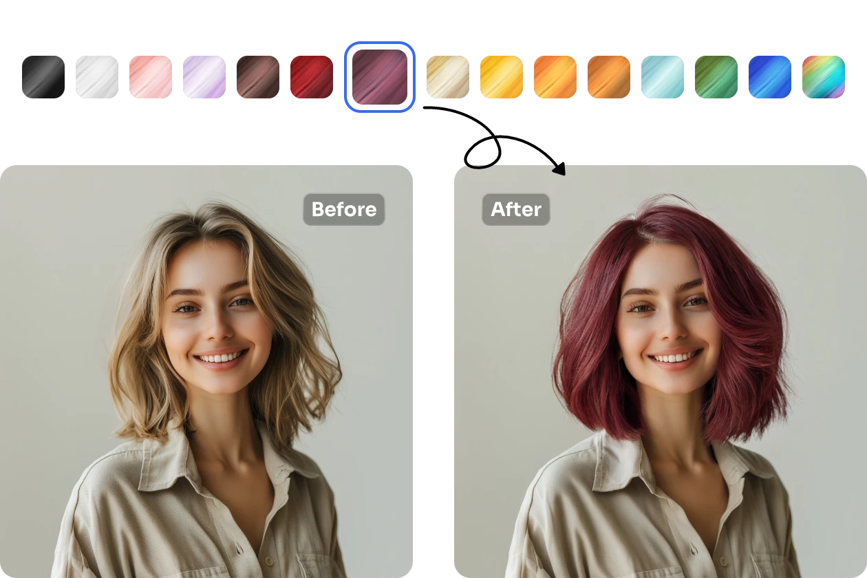 change hairstyle into purple perm in AI Ease for free