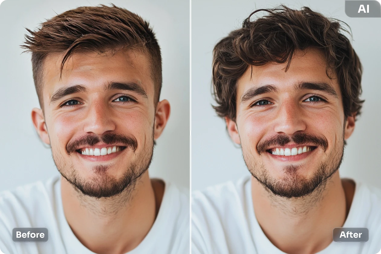 change male hairstyle into curly using AI Ease hair simulator for man