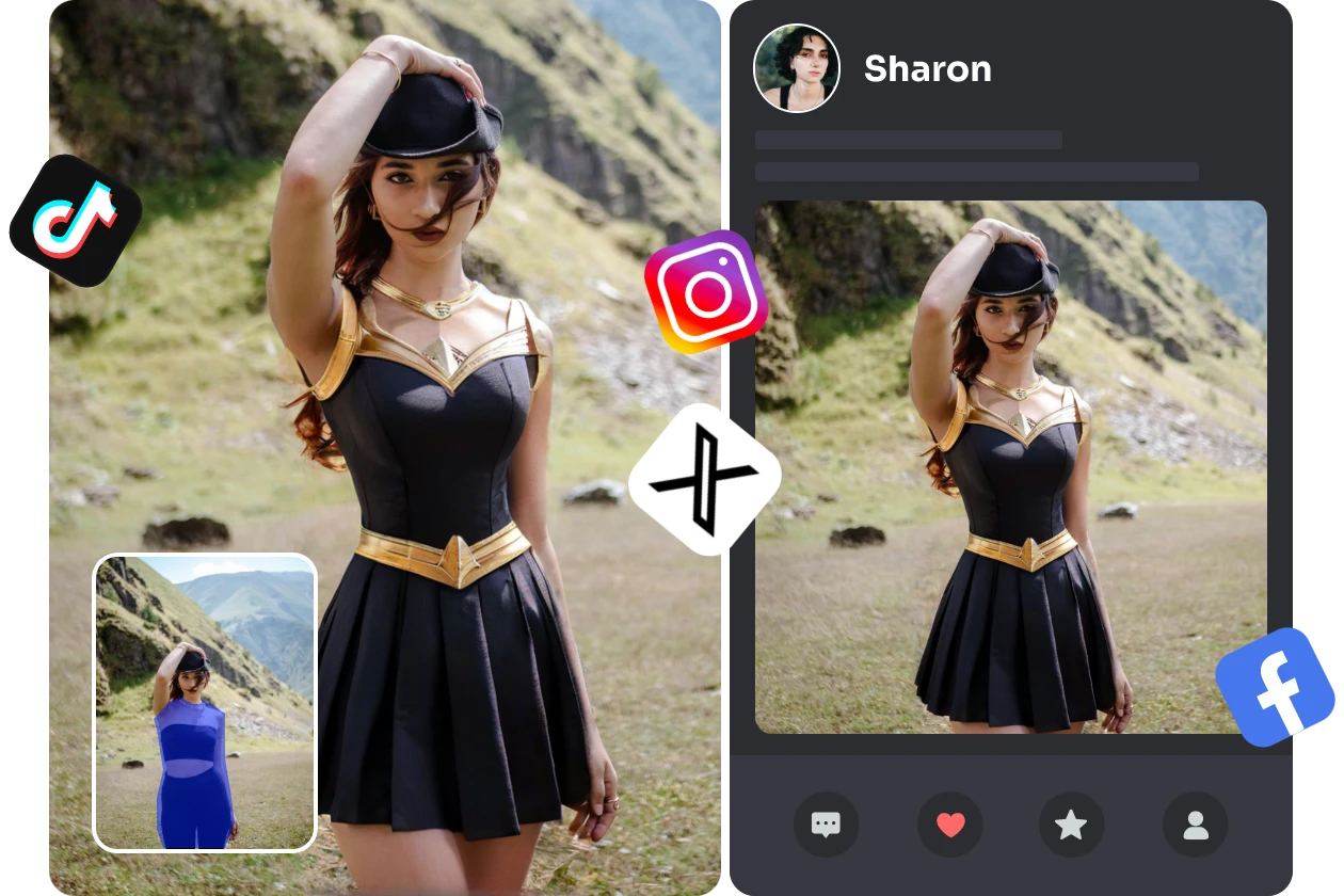 change outfits in photo and post it on social media platform