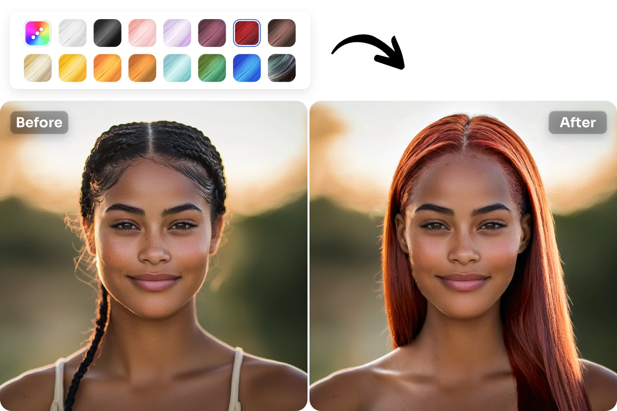 change the hairstyle and hair color using AI Ease free online hairstyle simulator