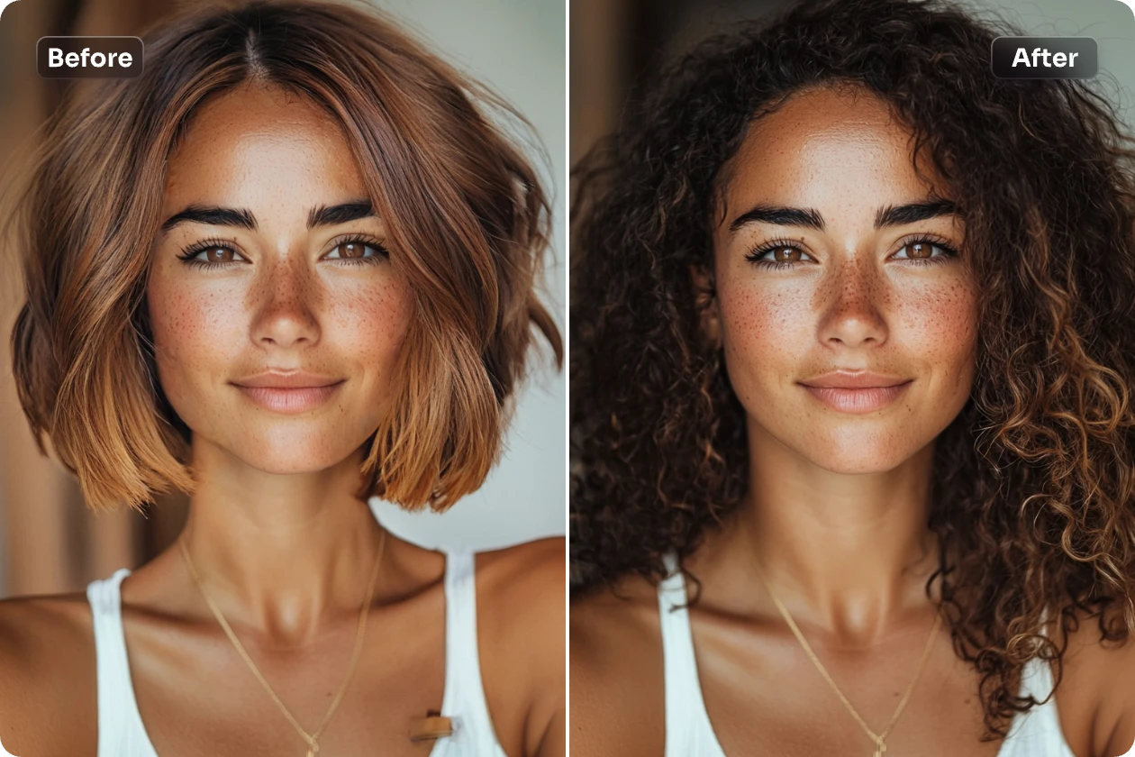 change the woman short hair into long curly hair with aiease