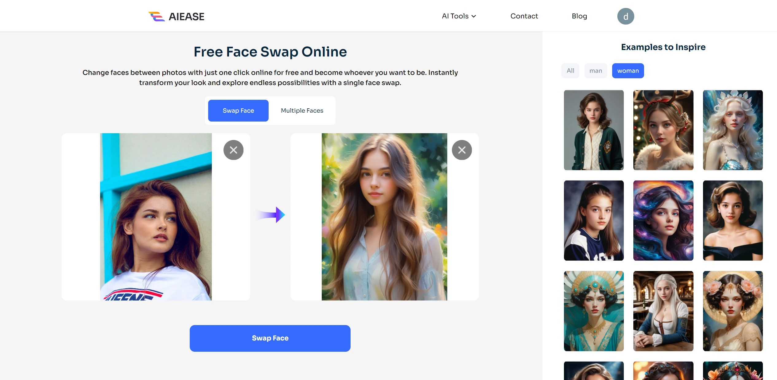 choose a face swap template from ai ease face swapper