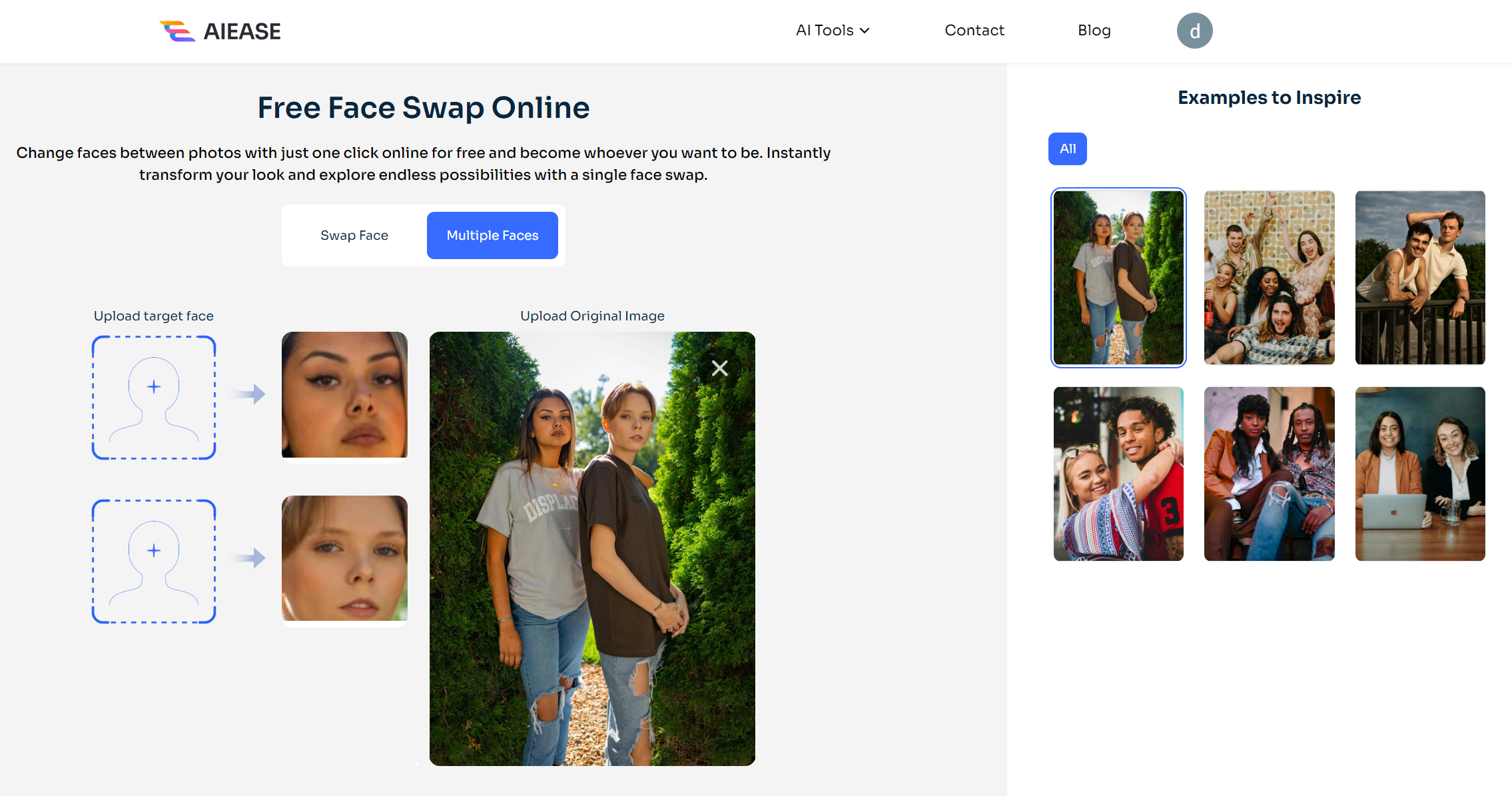 choose a multiple face swap template from ai ease free ai face swapper