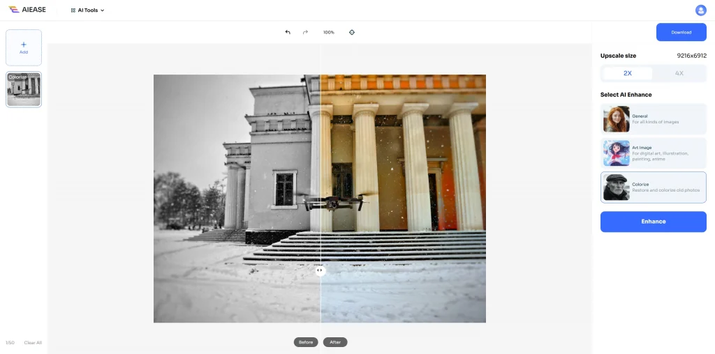 colorize a old photo in aiease photo enhancer