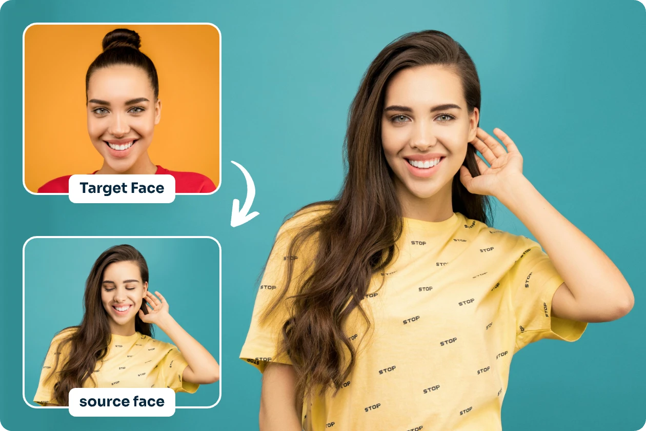 correct unflattering head angles in a female portrait with ai ease head swap tool