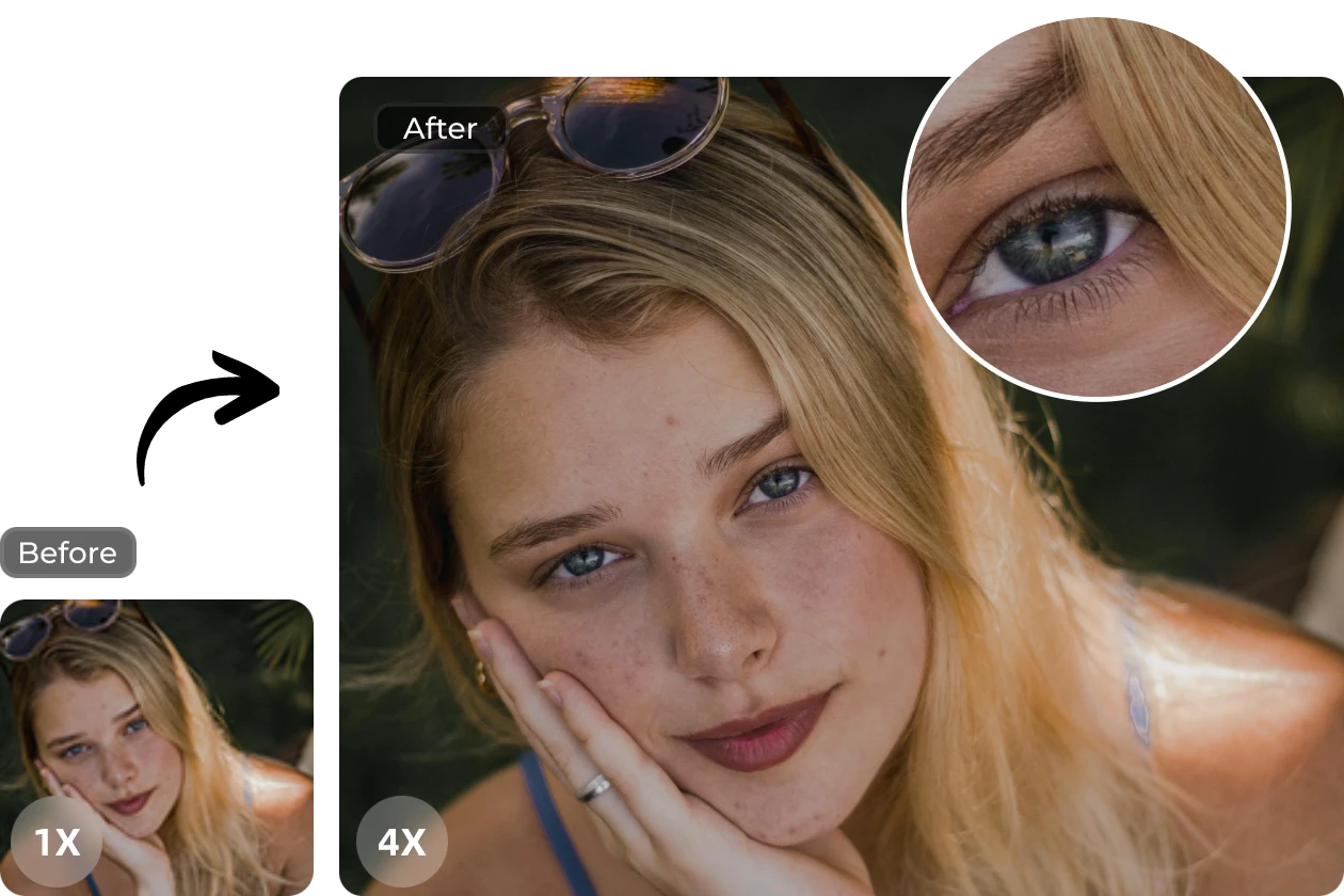 enlarge female image to 4x without compromising quality in AI Ease