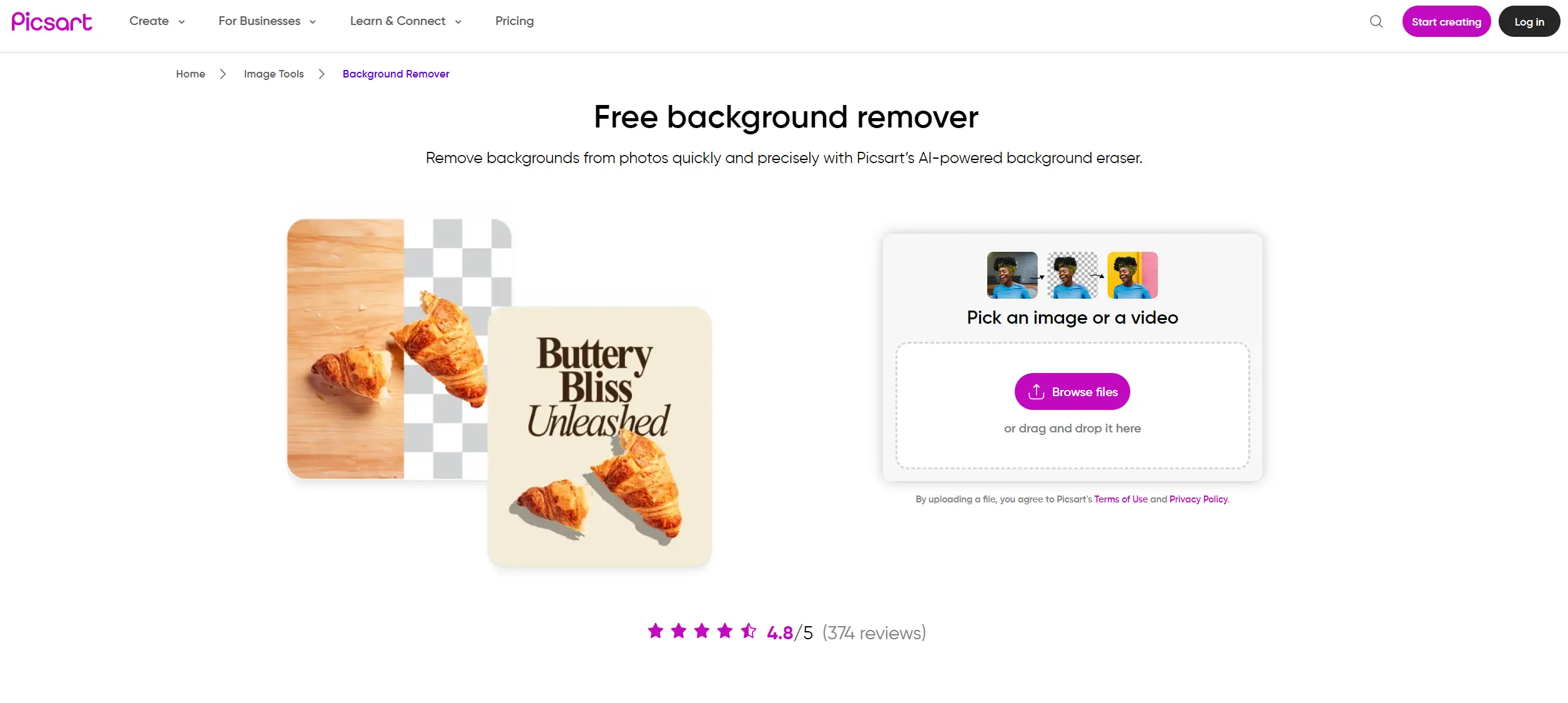 picsart background remover interface