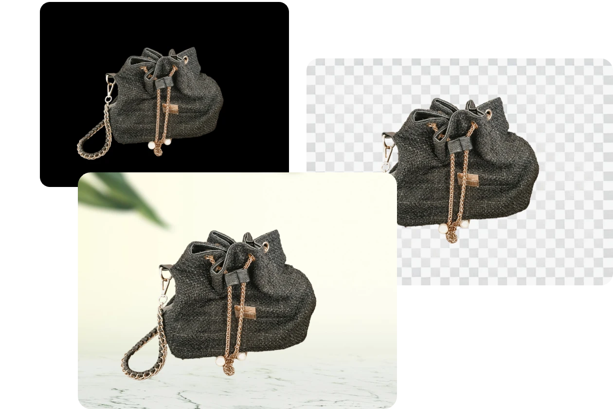 remove black background from a bag product photo and add a new background