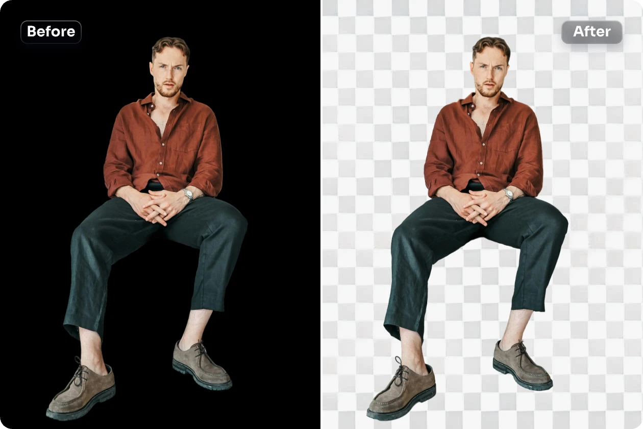 remove black background from a male portrait with ai ease free black background remover