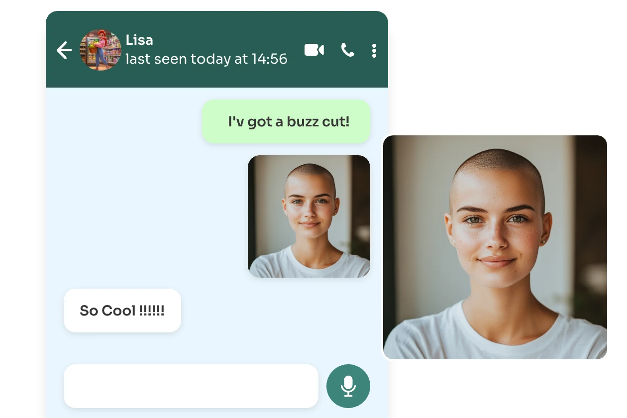 send buzz cut portrait in whatsapp messaging box and share with friends