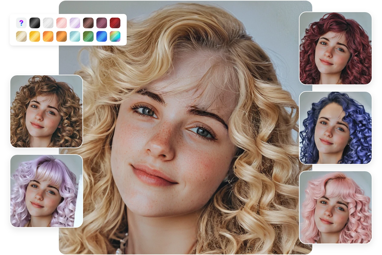 six different colored curly hair effect