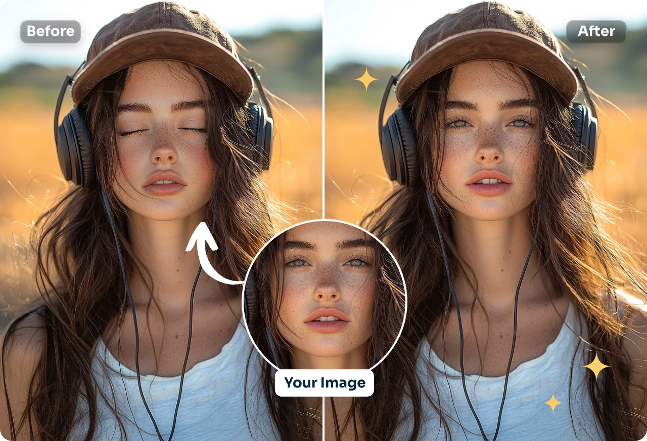 swap head in the same female portrait to perfect the expression with ai ease free head swap tool