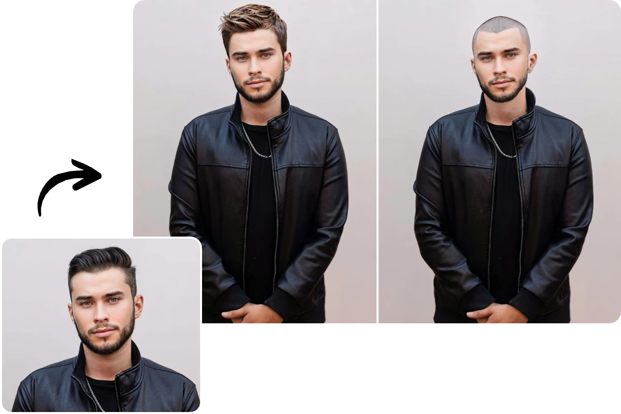 transform a man's hairstyle to buzz and crew cut with ai