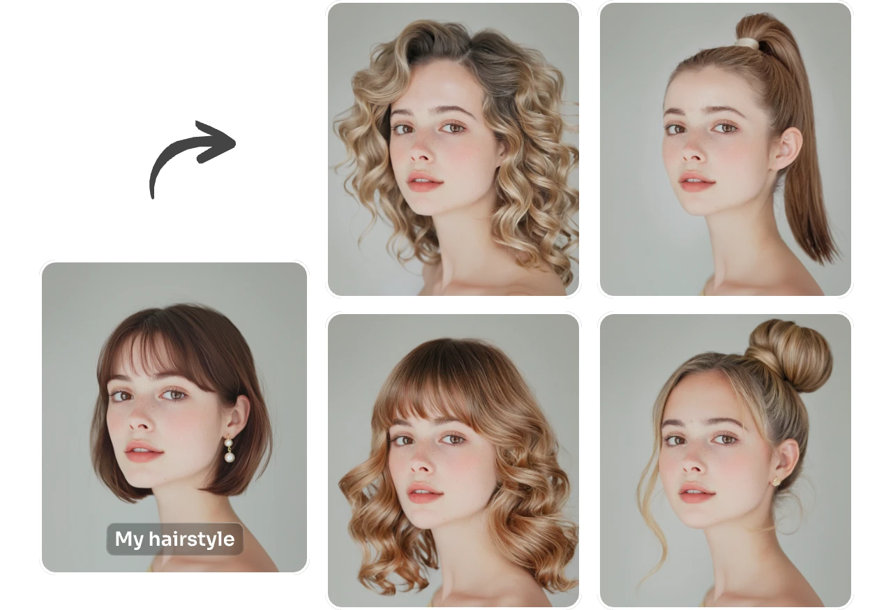 turn a woman short hair into four different hairstyles