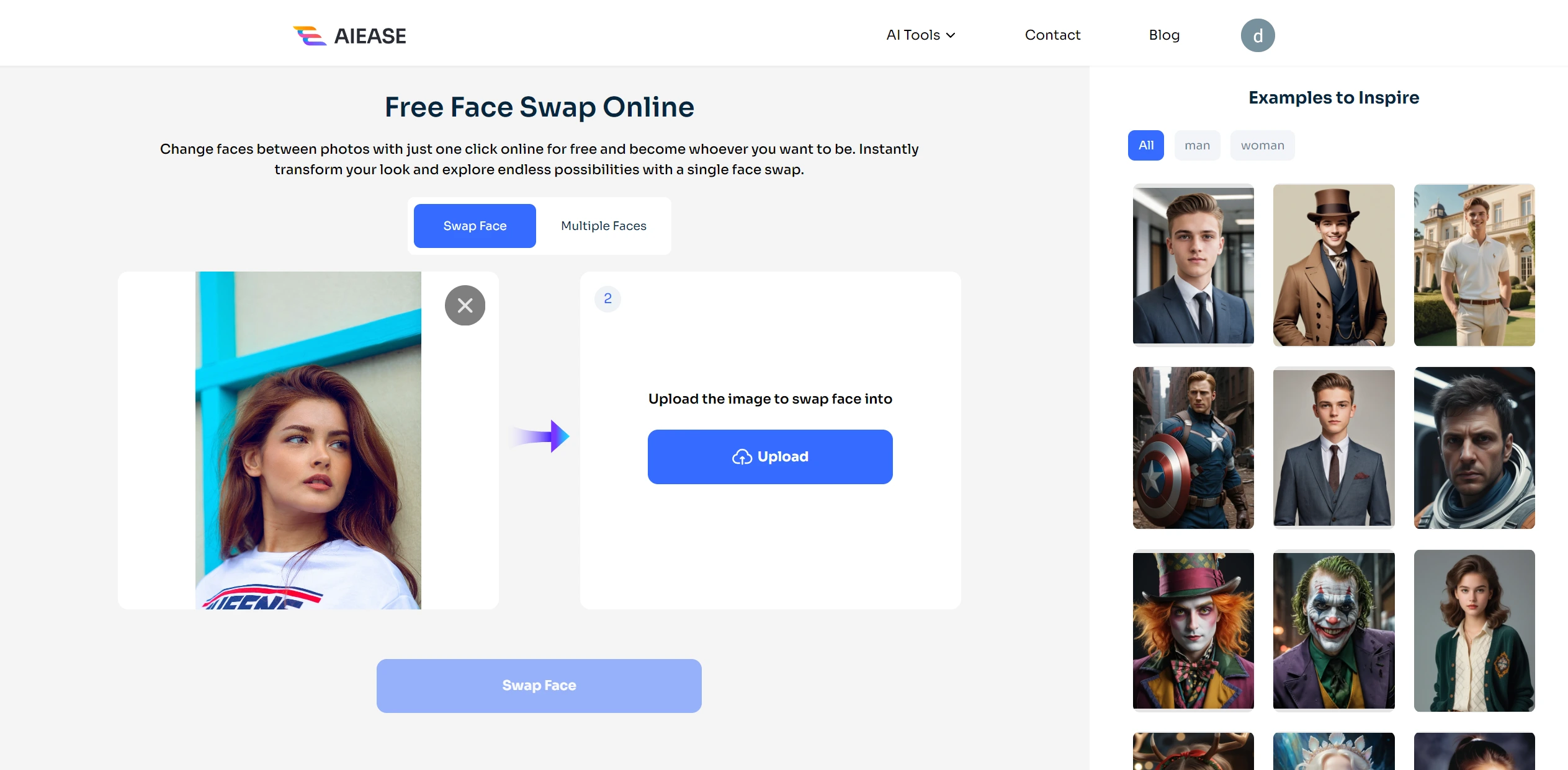 upload target face image to ai ease free ai face swap