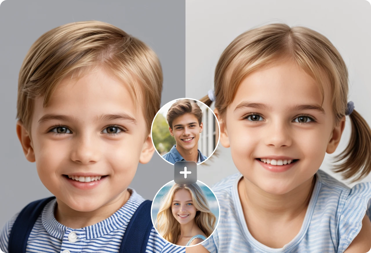 upload two photos of parent and generate cute baby girl and boy portraits using ai ease