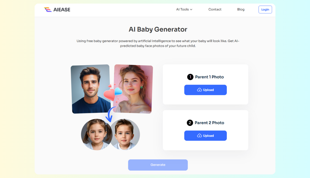 upload two photos of parent to aiease free baby generator