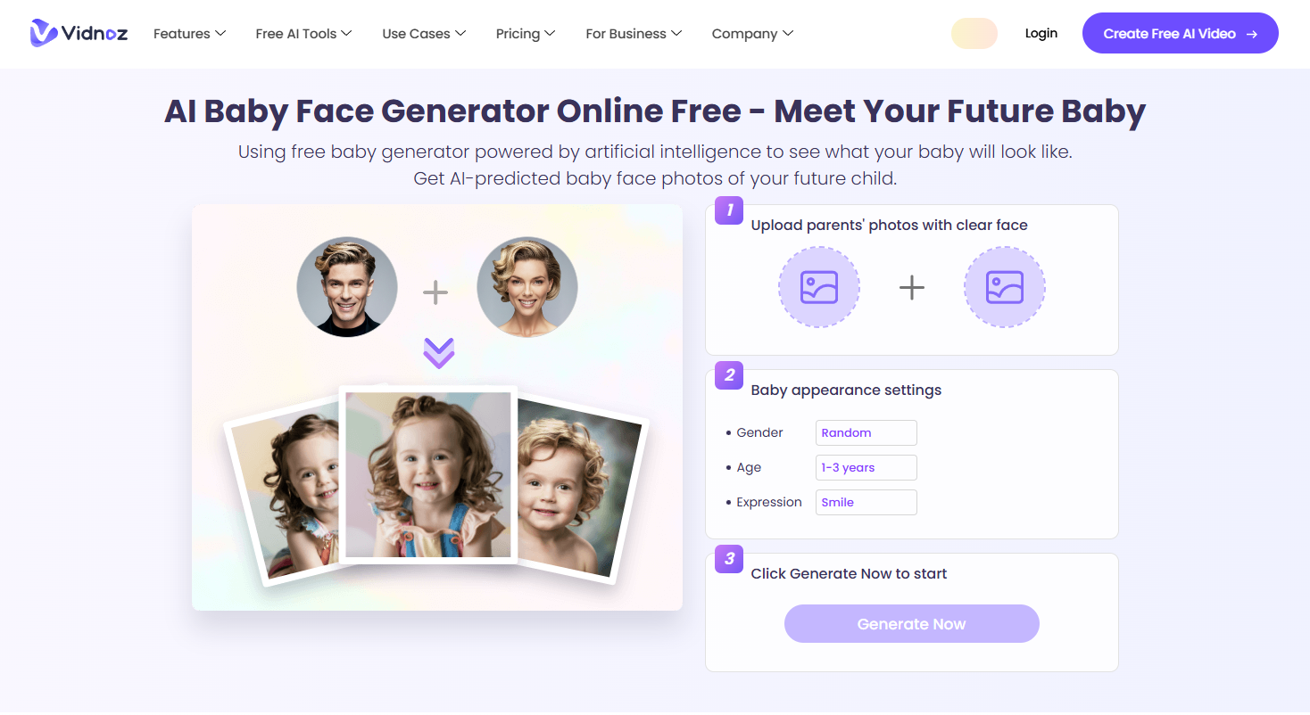 vidnoz ai baby generator interface