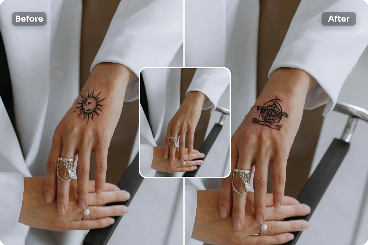 virtual try on a delicate tattoo on hand without pain