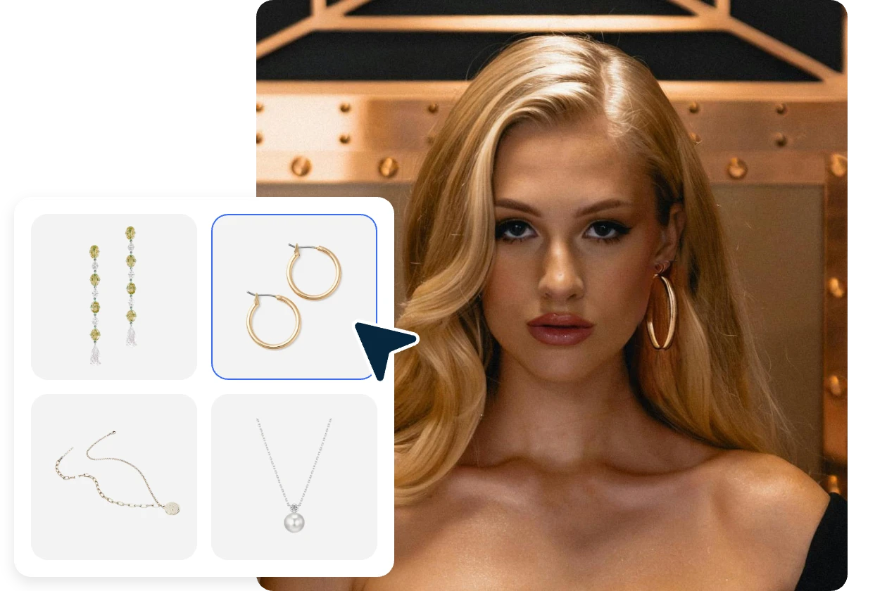 virtual try on necklace and earrings to a female portrait