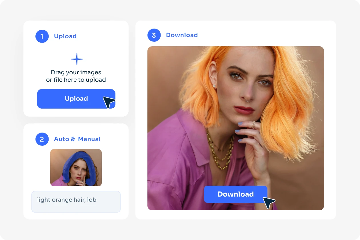 virtual try on orange hair color with ai ease free ai tool