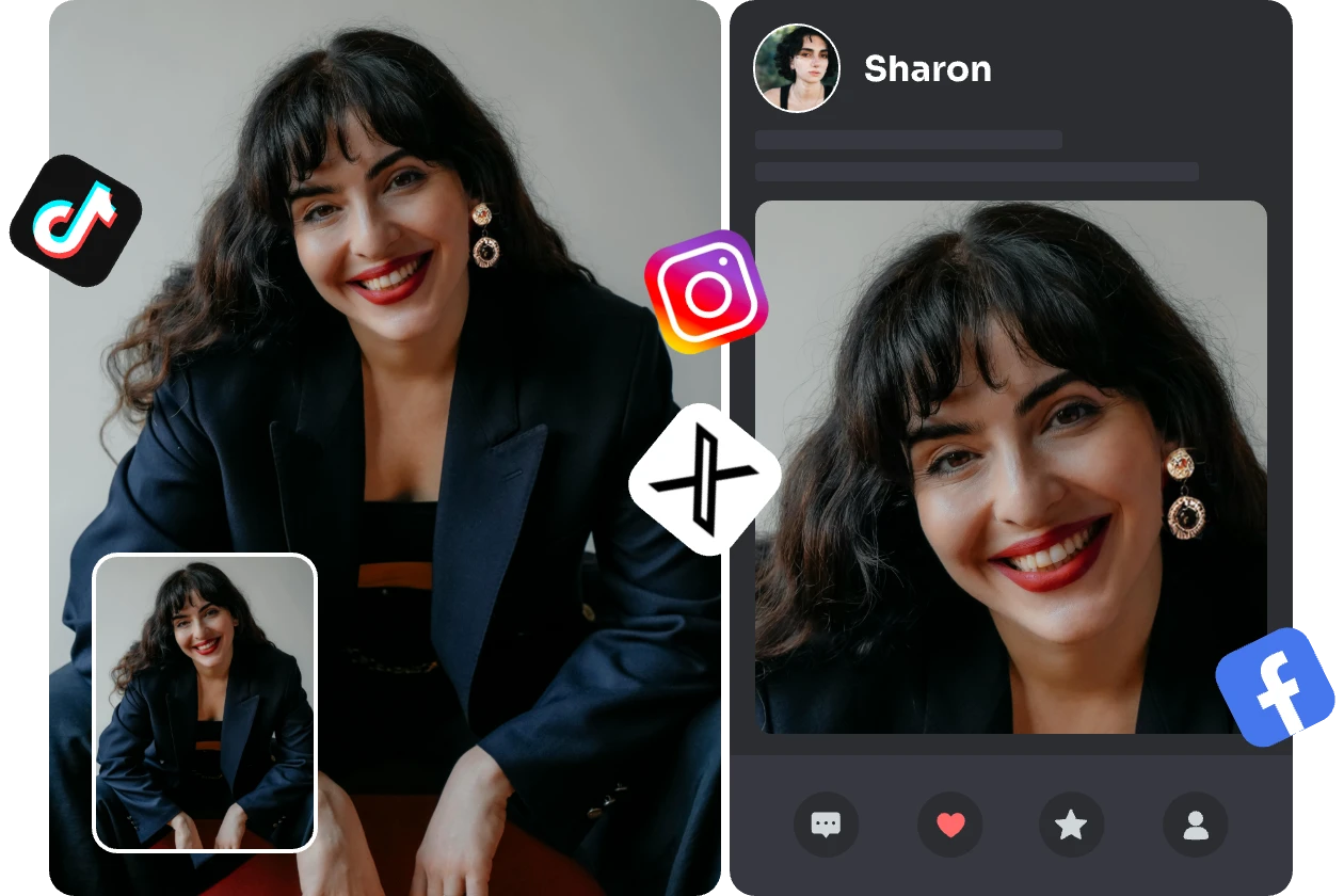 virtual try on pearl earrings and share the woman portrait in social media