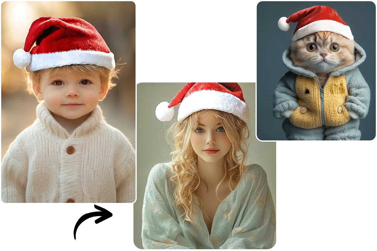 add santa hats to kid adult and pet