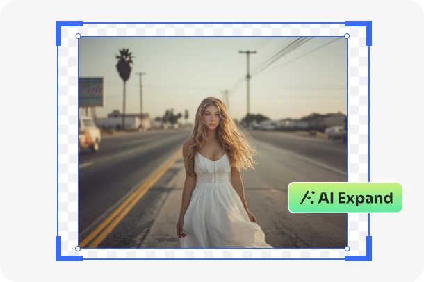 ai image extender will automatically expand the girl photo background