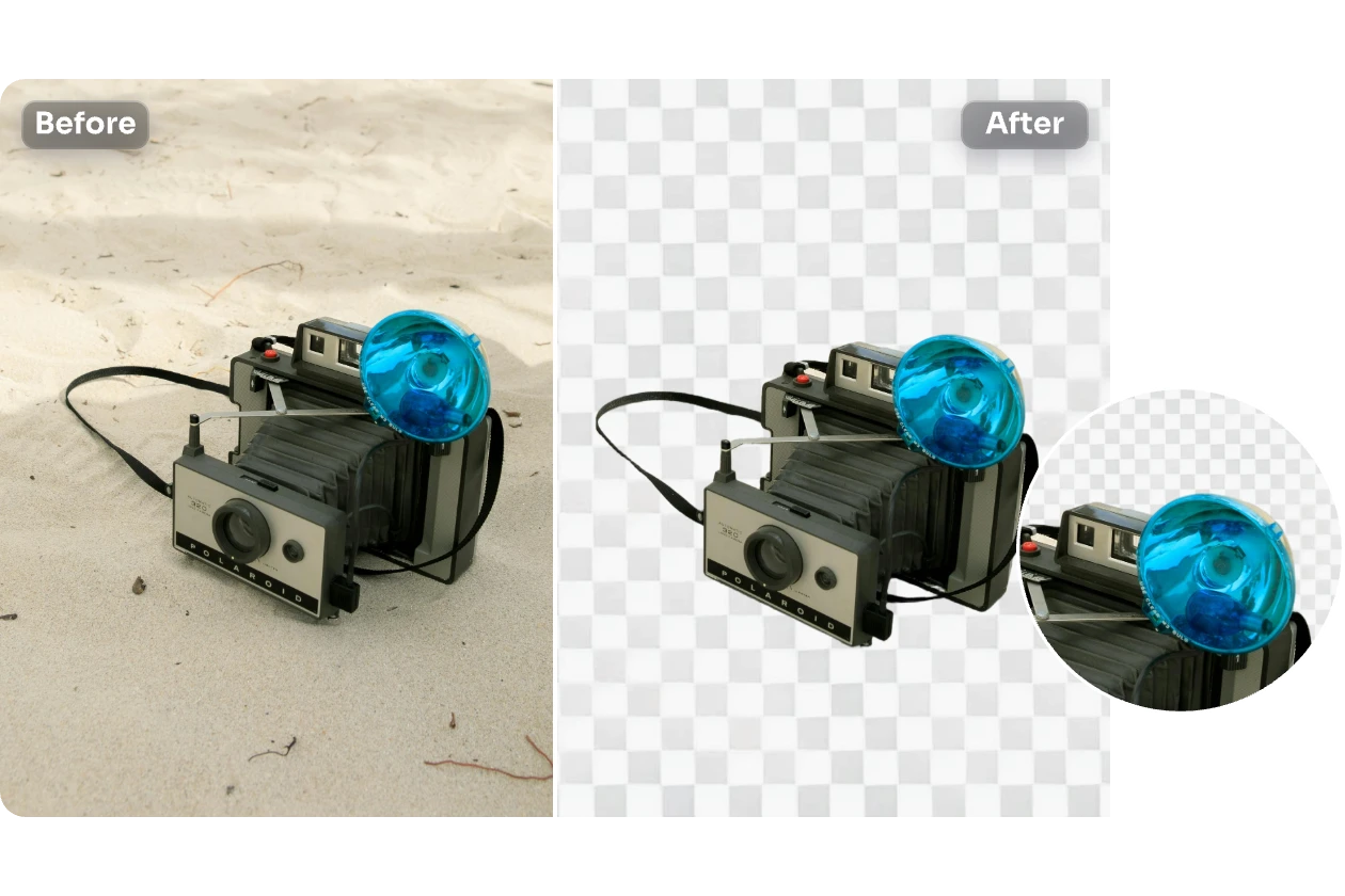 before and after contrast of background removal from a camera on the beach