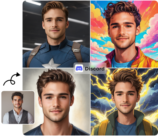 change a man portrait into four kinds of profile pictures of discord