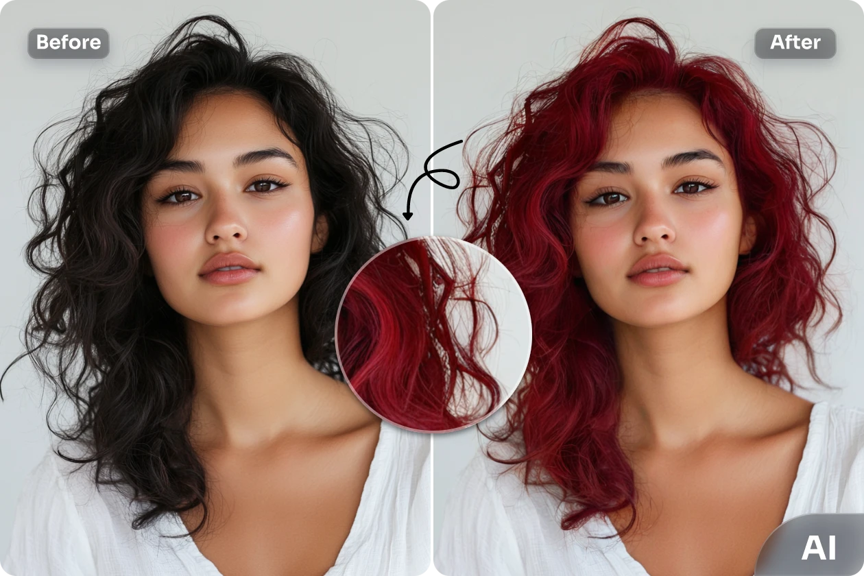 change female black hair color into red using AI Ease online hair color changer