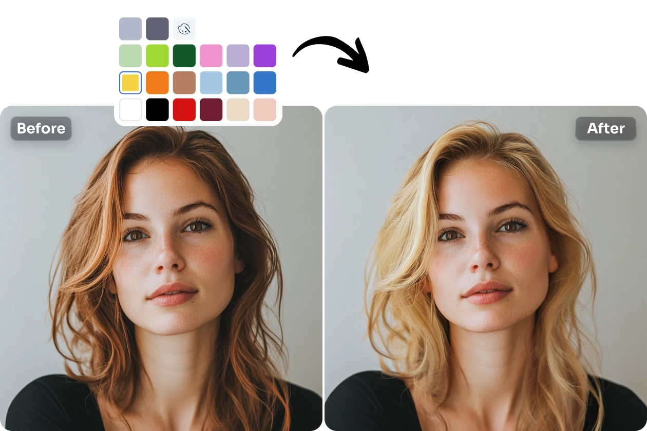 change female hair color and color palette from AI Ease online hair color changer