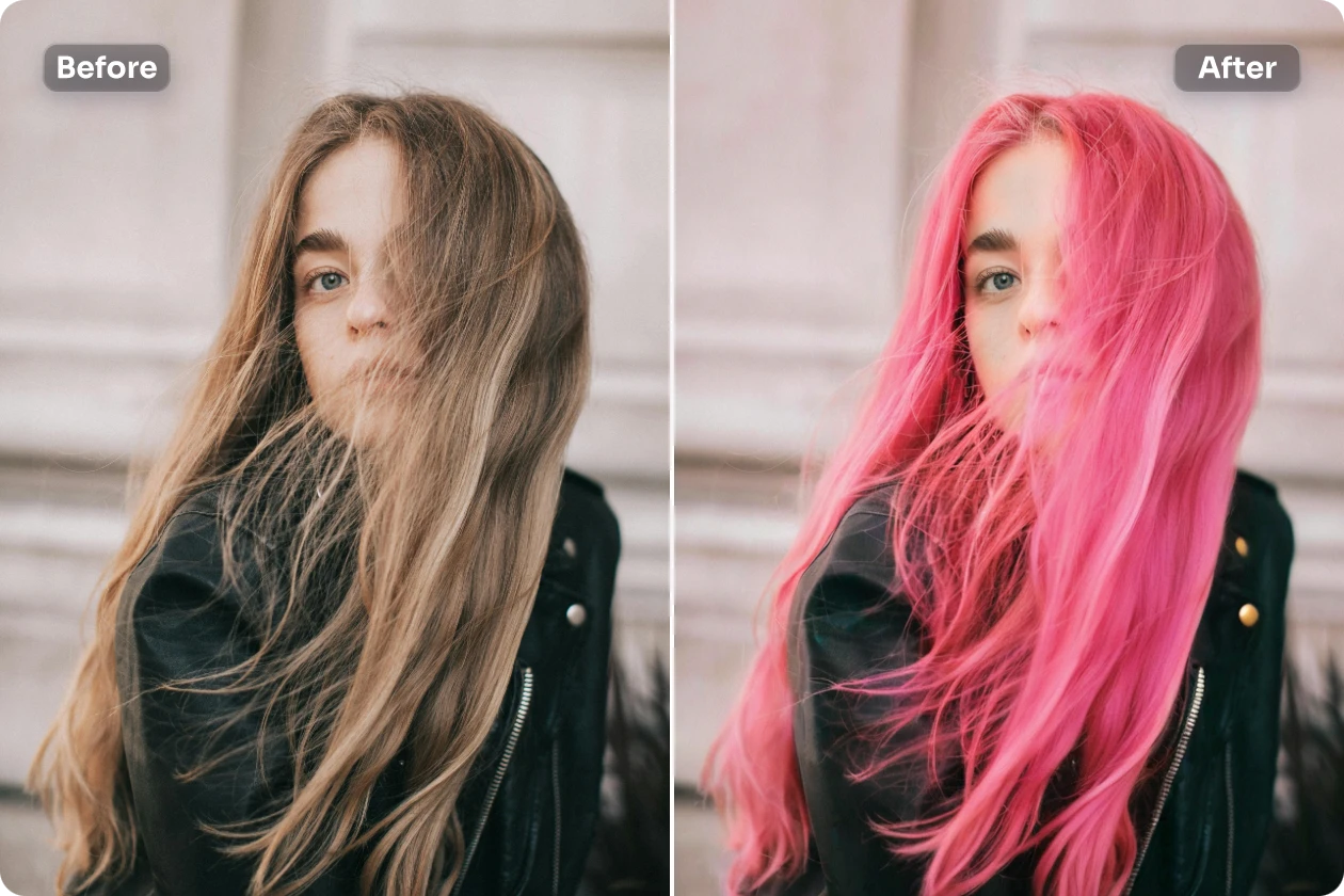 change female hair color into pink using AI Ease online image recolorer tool