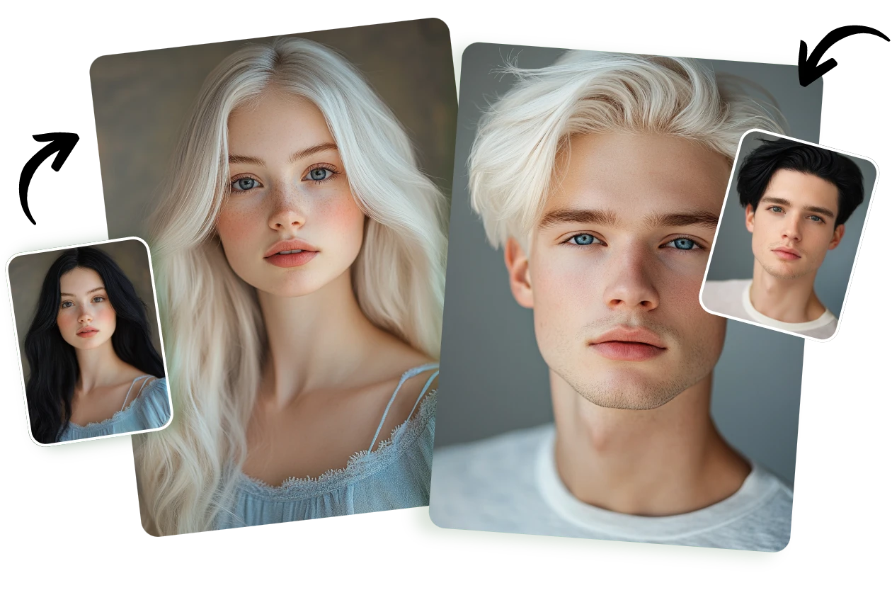 change male and female hair color into white using AI Ease