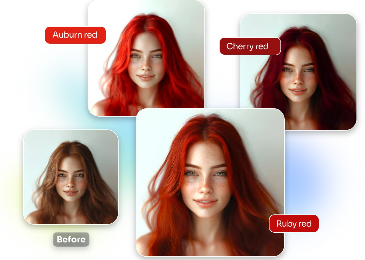 change the brown hair into ruby red cherry red and auburn red hair with aiease red hair filter